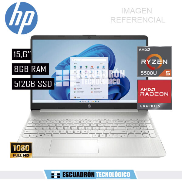 LAPTOP HP AMD RYZEN 5 5500U/ 8 GB DDR4 / 512 SSD / 15,6'' FHD