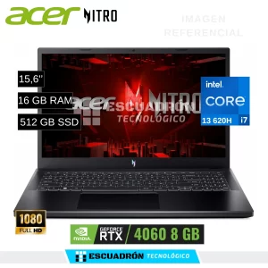 LAPTOP ACER NITRO V15 INTEL CORE I7 13620H / RTX 4060 8 GB / 16 GB RAM DDR5 /  512GB SSD NVME / 15.6 FHD 144HZ