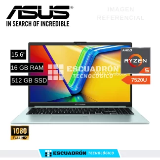 LAPTOP ASUS VIVOBOOK GO 15 / AMD RYZEN 5 7520U/ 16GB DDR4 / 512 GB SSD / 15,6" FHD