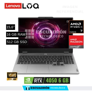 LAPTOP LENOVO LOQ AMD RYZEN AI 7 7435HS / RTX 4050 6 GB / 16 GB RAM DDR5 / 512 GB SSD NVME / 15,6'' FHD 144Hz