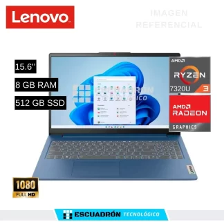 LAPTOP LENOVO IDEAPAD SLIM 3 / AMD RYZEN 3 7320U / 8 GB DDR4 / 512 GB SSD / 15,6'' FHD