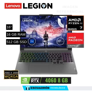 LAPTOP LENOVO LEGION SLIM5 / AMD RYZEN AI 7 8845HS / RTX 4060 8 GB / 16 GB RAM DDR4 / 512 GB SSD NVME / 16'' WQXGA 144Hz