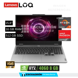 LAPTOP LENOVO LOQ AMD RYZEN 7 7435HS / RTX 4060 8 GB / 16 GB RAM DDR5 / 512 GB SSD NVME / 15,6'' FHD 144Hz